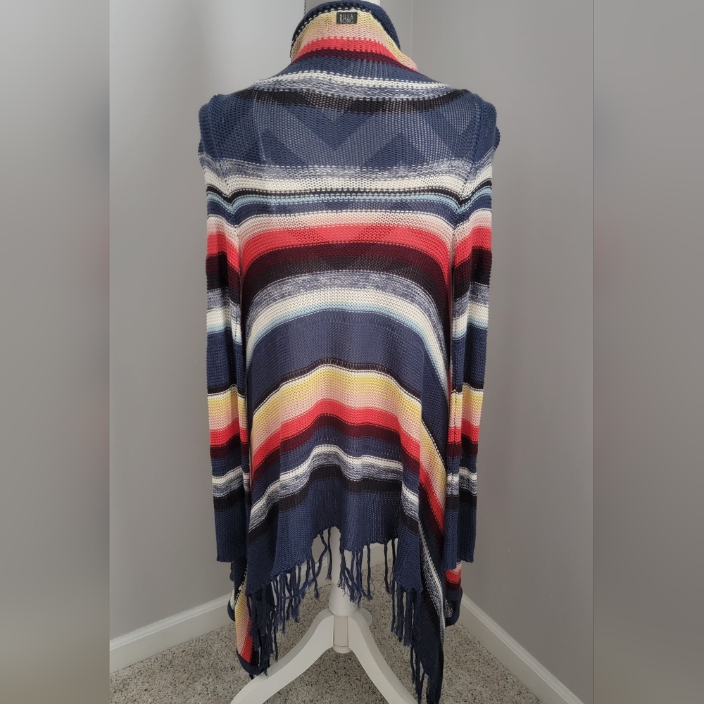 Billabong Small Womens Multi Color Cardigan with Fringe Hem and Pockets - Picture 3 of 4